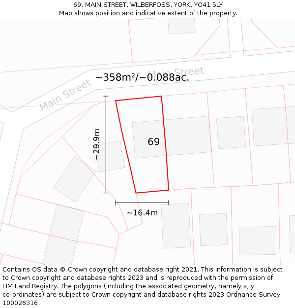 69, MAIN STREET, WILBERFOSS, YORK, YO41 5LY: Plot and title map