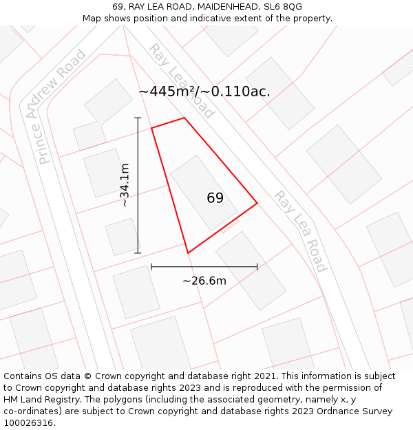 69, RAY LEA ROAD, MAIDENHEAD, SL6 8QG: Plot and title map