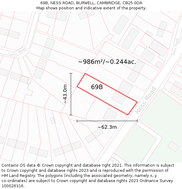 69B, NESS ROAD, BURWELL, CAMBRIDGE, CB25 0DA: Plot and title map