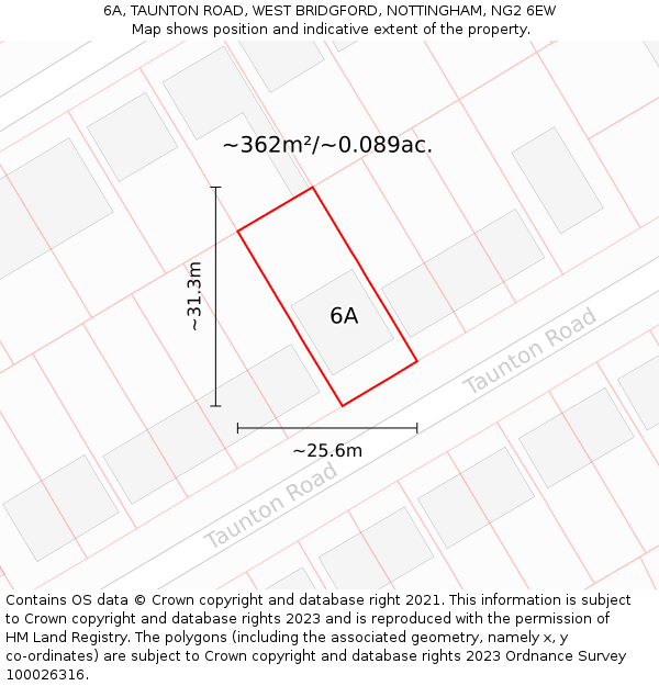 6A, TAUNTON ROAD, WEST BRIDGFORD, NOTTINGHAM, NG2 6EW: Plot and title map