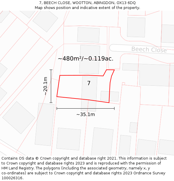 7, BEECH CLOSE, WOOTTON, ABINGDON, OX13 6DQ: Plot and title map