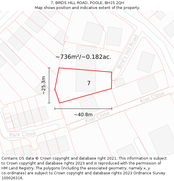 7, BIRDS HILL ROAD, POOLE, BH15 2QH: Plot and title map