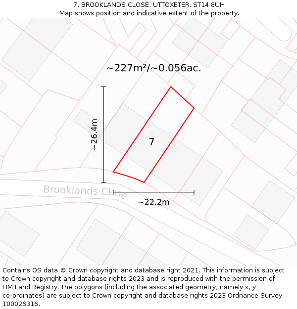 7, BROOKLANDS CLOSE, UTTOXETER, ST14 8UH: Plot and title map