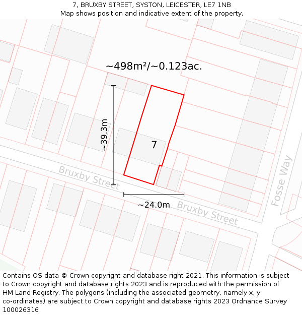 7, BRUXBY STREET, SYSTON, LEICESTER, LE7 1NB: Plot and title map