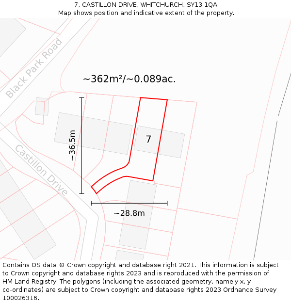 7, CASTILLON DRIVE, WHITCHURCH, SY13 1QA: Plot and title map