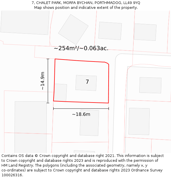 7, CHALET PARK, MORFA BYCHAN, PORTHMADOG, LL49 9YQ: Plot and title map