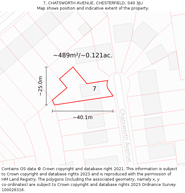 7, CHATSWORTH AVENUE, CHESTERFIELD, S40 3JU: Plot and title map