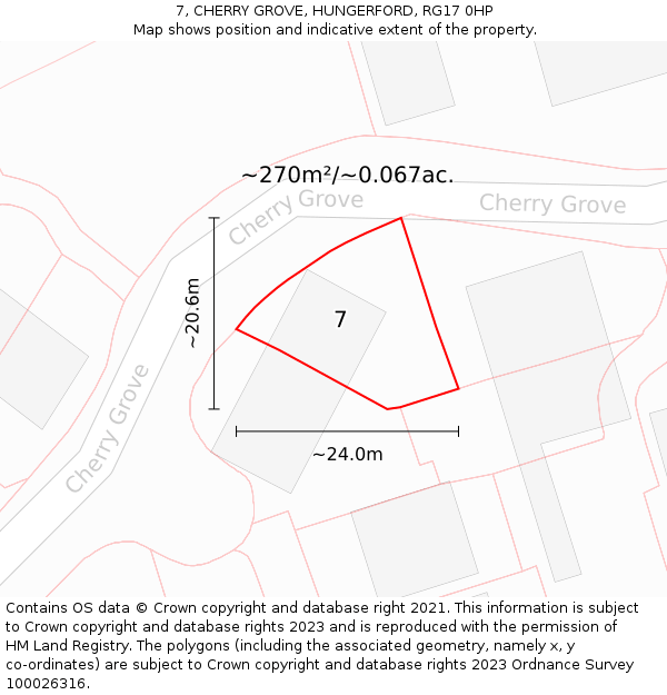 7, CHERRY GROVE, HUNGERFORD, RG17 0HP: Plot and title map