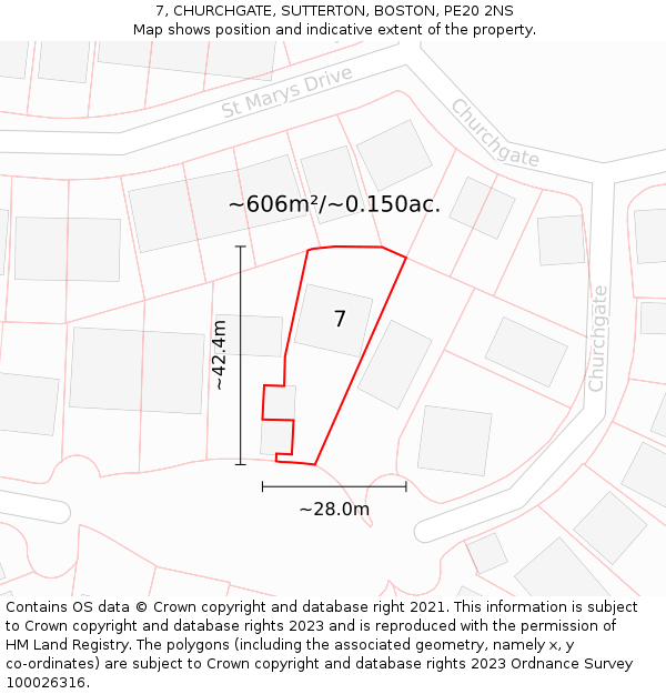 7, CHURCHGATE, SUTTERTON, BOSTON, PE20 2NS: Plot and title map