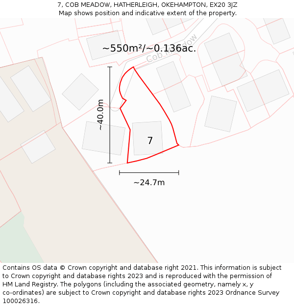 7, COB MEADOW, HATHERLEIGH, OKEHAMPTON, EX20 3JZ: Plot and title map