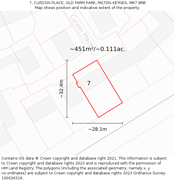 7, CURZON PLACE, OLD FARM PARK, MILTON KEYNES, MK7 8RB: Plot and title map