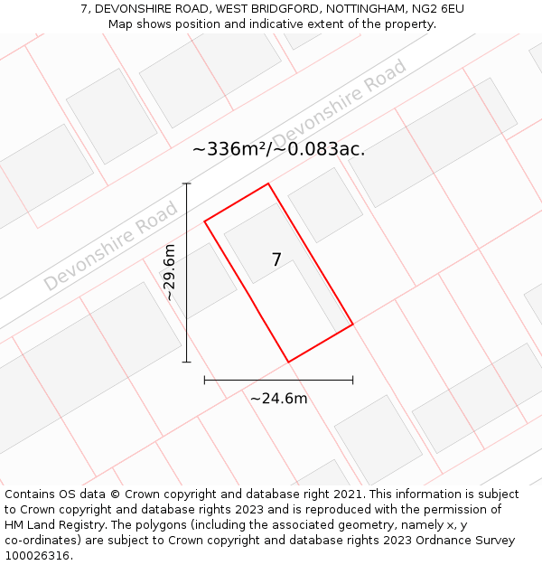 7, DEVONSHIRE ROAD, WEST BRIDGFORD, NOTTINGHAM, NG2 6EU: Plot and title map