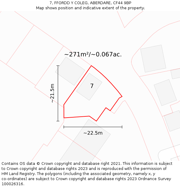 7, FFORDD Y COLEG, ABERDARE, CF44 9BP: Plot and title map