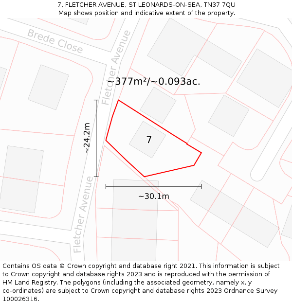 7, FLETCHER AVENUE, ST LEONARDS-ON-SEA, TN37 7QU: Plot and title map