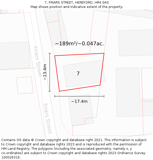 7, FRIARS STREET, HEREFORD, HR4 0AS: Plot and title map