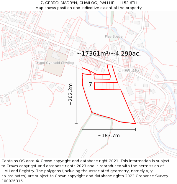 7, GERDDI MADRYN, CHWILOG, PWLLHELI, LL53 6TH: Plot and title map