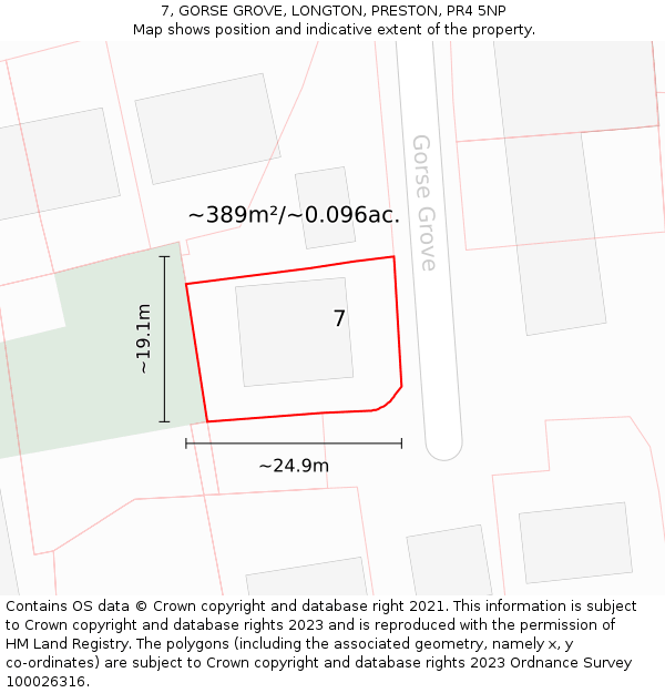 7, GORSE GROVE, LONGTON, PRESTON, PR4 5NP: Plot and title map