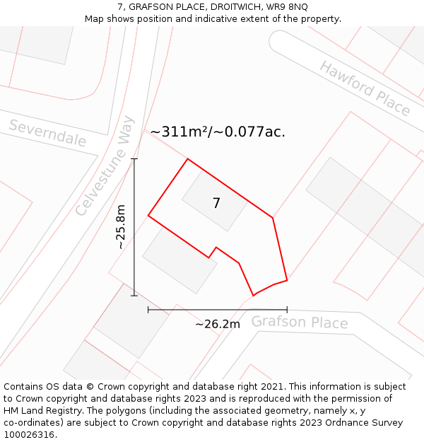 7, GRAFSON PLACE, DROITWICH, WR9 8NQ: Plot and title map