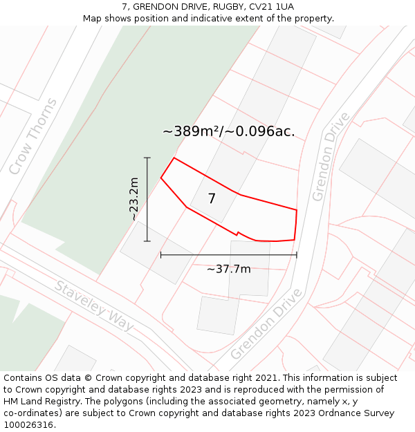 7, GRENDON DRIVE, RUGBY, CV21 1UA: Plot and title map