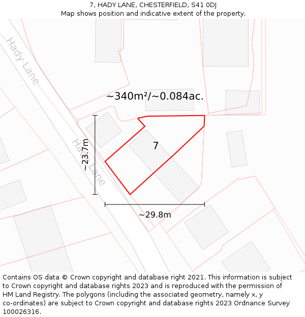 7, HADY LANE, CHESTERFIELD, S41 0DJ: Plot and title map