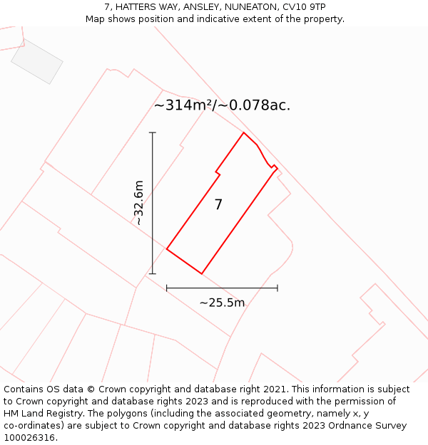 7, HATTERS WAY, ANSLEY, NUNEATON, CV10 9TP: Plot and title map