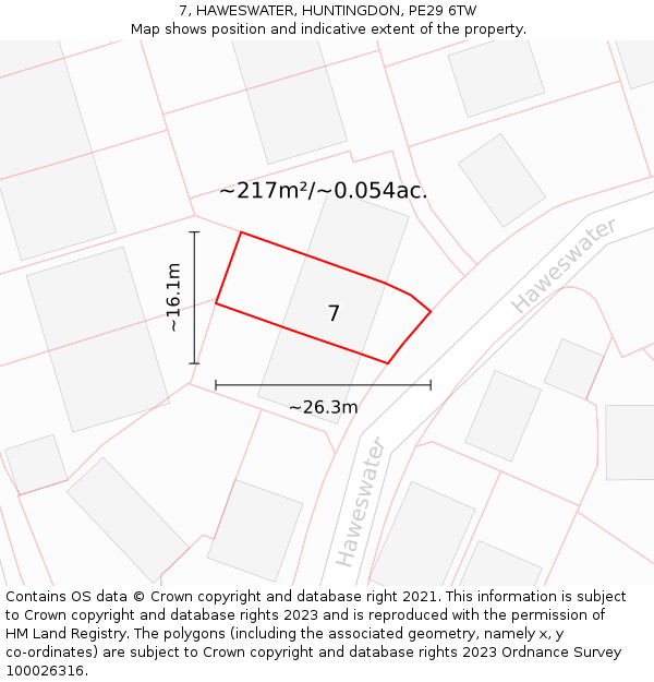 7, HAWESWATER, HUNTINGDON, PE29 6TW: Plot and title map