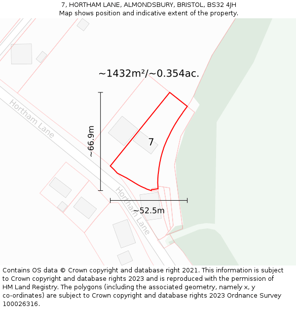 7, HORTHAM LANE, ALMONDSBURY, BRISTOL, BS32 4JH: Plot and title map