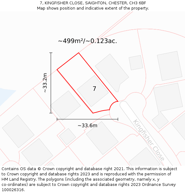 7, KINGFISHER CLOSE, SAIGHTON, CHESTER, CH3 6BF: Plot and title map