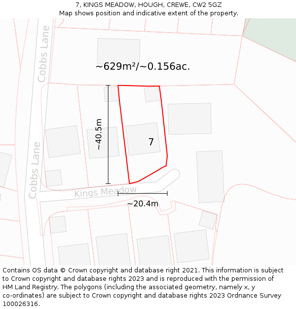 7, KINGS MEADOW, HOUGH, CREWE, CW2 5GZ: Plot and title map