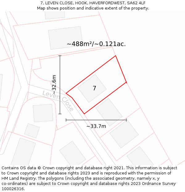 7, LEVEN CLOSE, HOOK, HAVERFORDWEST, SA62 4LF: Plot and title map