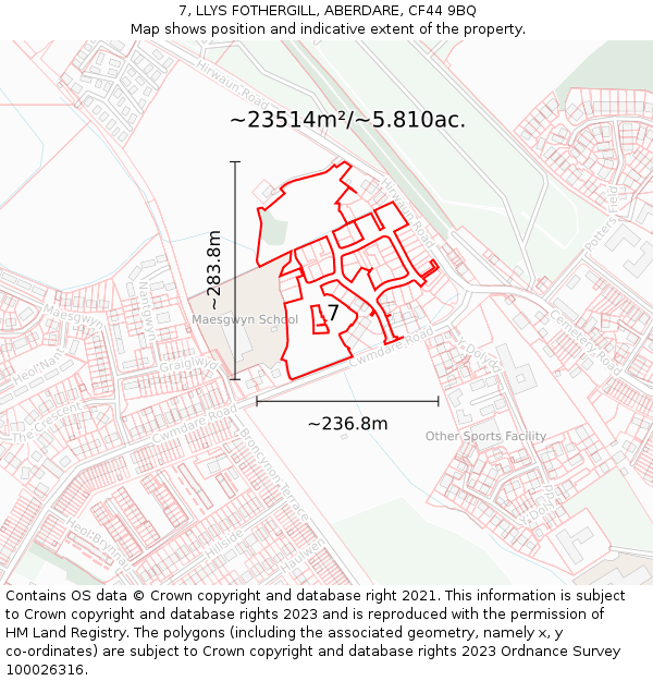 7, LLYS FOTHERGILL, ABERDARE, CF44 9BQ: Plot and title map