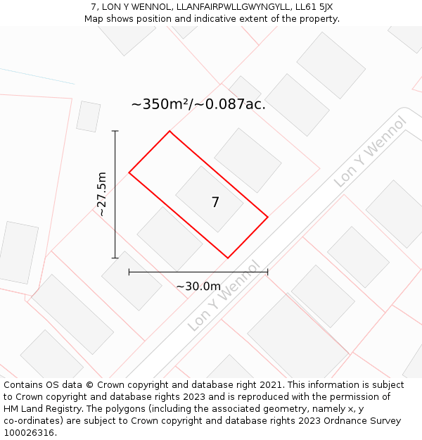 7, LON Y WENNOL, LLANFAIRPWLLGWYNGYLL, LL61 5JX: Plot and title map