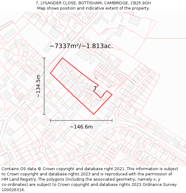 7, LYSANDER CLOSE, BOTTISHAM, CAMBRIDGE, CB25 9GH: Plot and title map