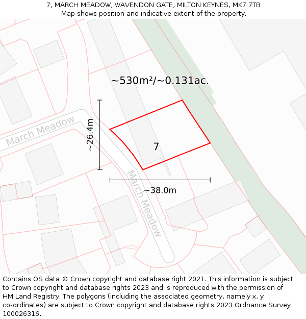 7, MARCH MEADOW, WAVENDON GATE, MILTON KEYNES, MK7 7TB: Plot and title map