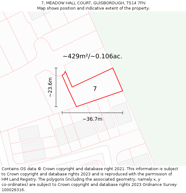 7, MEADOW HALL COURT, GUISBOROUGH, TS14 7FN: Plot and title map