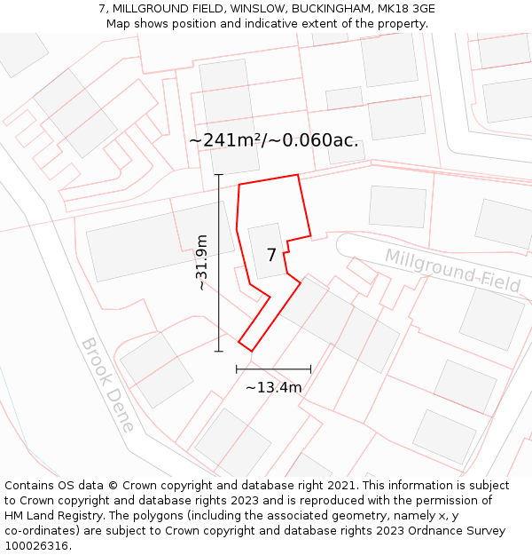 7, MILLGROUND FIELD, WINSLOW, BUCKINGHAM, MK18 3GE: Plot and title map