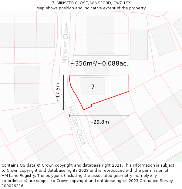 7, MINSTER CLOSE, WINSFORD, CW7 1SX: Plot and title map