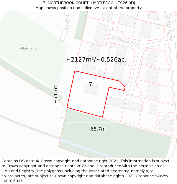 7, NORTHBROOK COURT, HARTLEPOOL, TS26 0DJ: Plot and title map