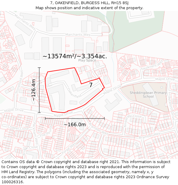 7, OAKENFIELD, BURGESS HILL, RH15 8SJ: Plot and title map