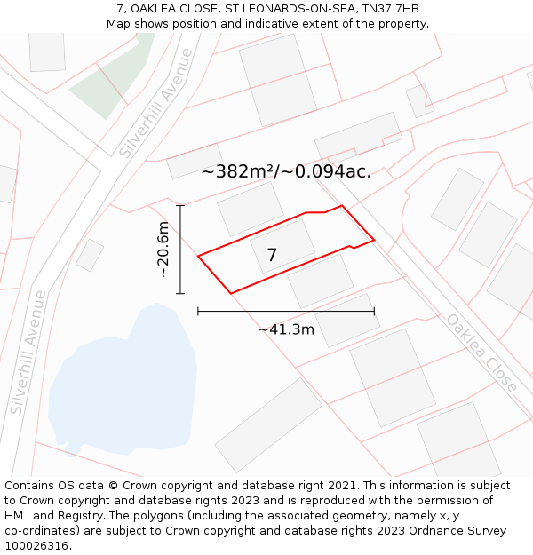 7, OAKLEA CLOSE, ST LEONARDS-ON-SEA, TN37 7HB: Plot and title map