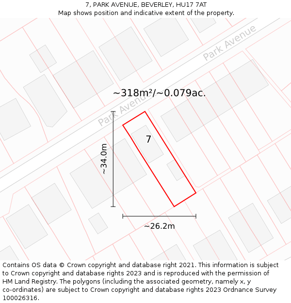 7, PARK AVENUE, BEVERLEY, HU17 7AT: Plot and title map