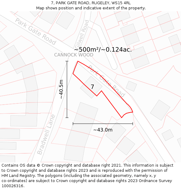 7, PARK GATE ROAD, RUGELEY, WS15 4RL: Plot and title map