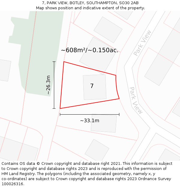 7, PARK VIEW, BOTLEY, SOUTHAMPTON, SO30 2AB: Plot and title map