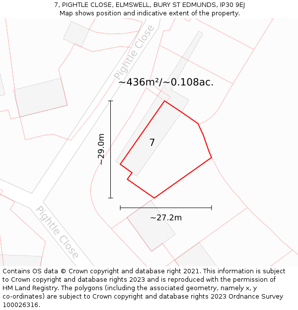 7, PIGHTLE CLOSE, ELMSWELL, BURY ST EDMUNDS, IP30 9EJ: Plot and title map