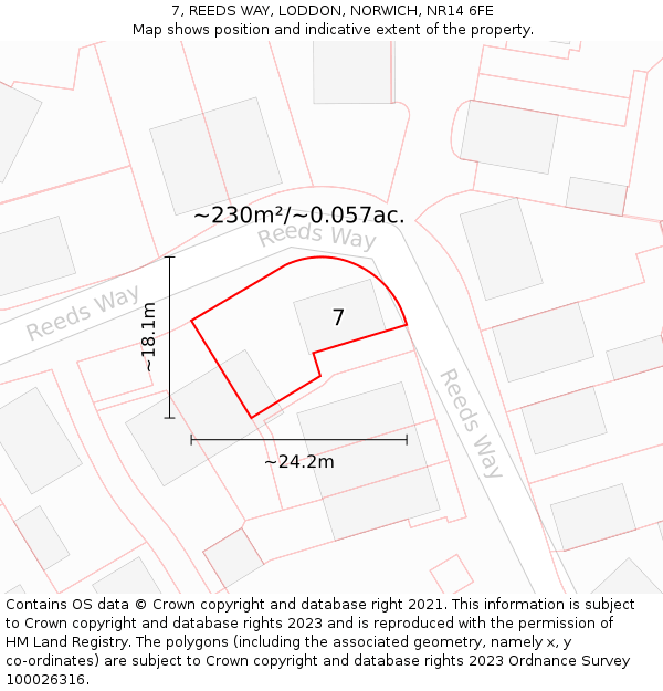 7, REEDS WAY, LODDON, NORWICH, NR14 6FE: Plot and title map