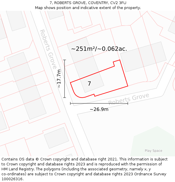 7, ROBERTS GROVE, COVENTRY, CV2 3FU: Plot and title map