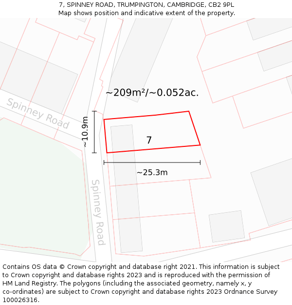 7, SPINNEY ROAD, TRUMPINGTON, CAMBRIDGE, CB2 9PL: Plot and title map