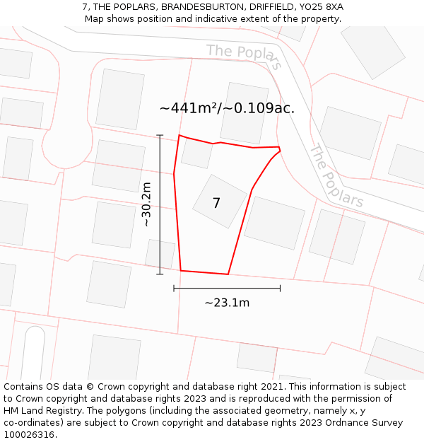 7, THE POPLARS, BRANDESBURTON, DRIFFIELD, YO25 8XA: Plot and title map