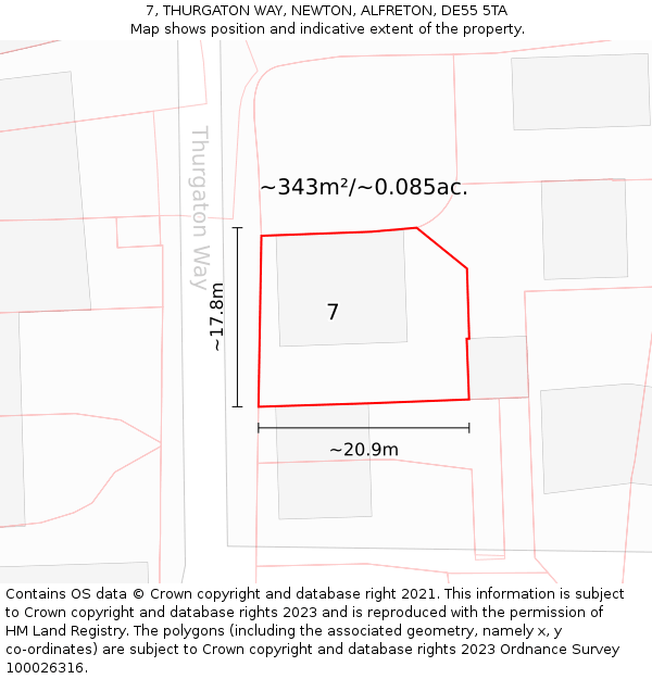 7, THURGATON WAY, NEWTON, ALFRETON, DE55 5TA: Plot and title map