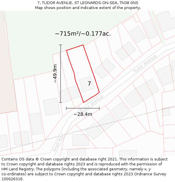 7, TUDOR AVENUE, ST LEONARDS-ON-SEA, TN38 0NS: Plot and title map